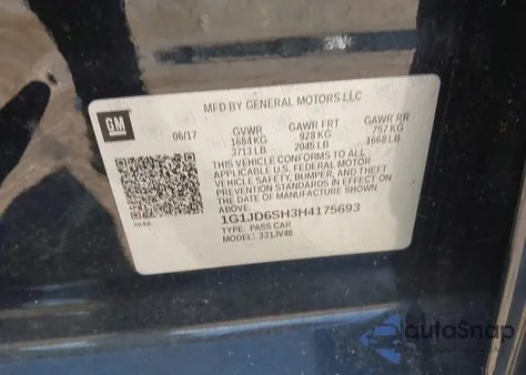 2017 Chevrolet Sonic Lt Auto from USA, damaged, VIN 1G1JD6SH3H4175693